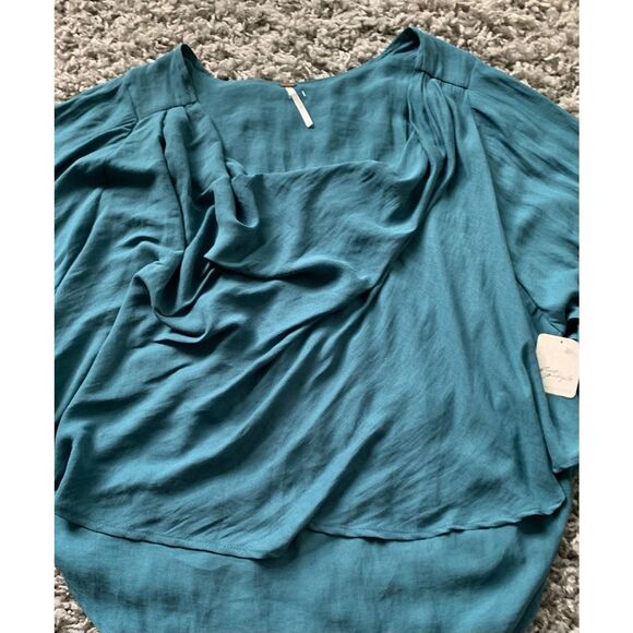 NWT FREE PEOPLE Cowling Around TEAL BOHO SHIRT TOP BLOUSE sz M - Picture 5 of 8